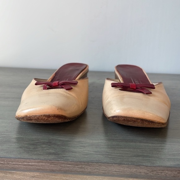Vintage NavyBoot Italian leather beige & red leather bowtie slides size euro 37 - Picture 2 of 11